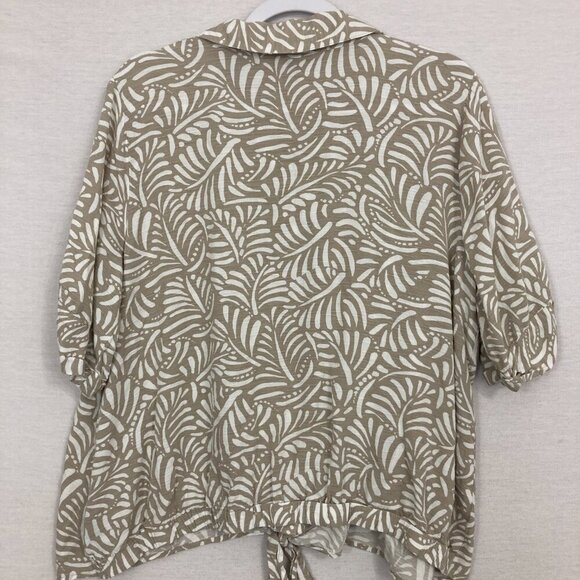 I.N. Studio Tan White Leaves Print Ultra Soft Rayon Tie Front Relaxed Top 1X - Picture 8 of 10